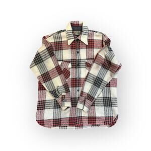 Vintage 70s Green Wool Plaid Men’s Shacket Shirt Jacket, Retro Hunting Camp, Med